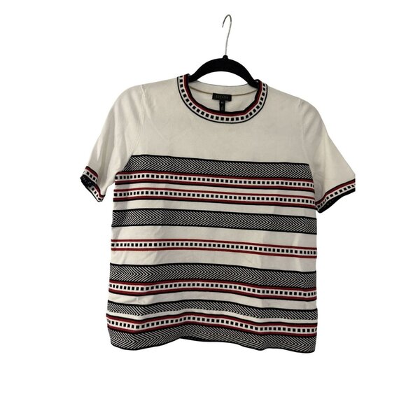 Escada Tops - Escada Women's Stripe Short Sleeve Cotton Blend Crew Neck Sweater Medium Preppy